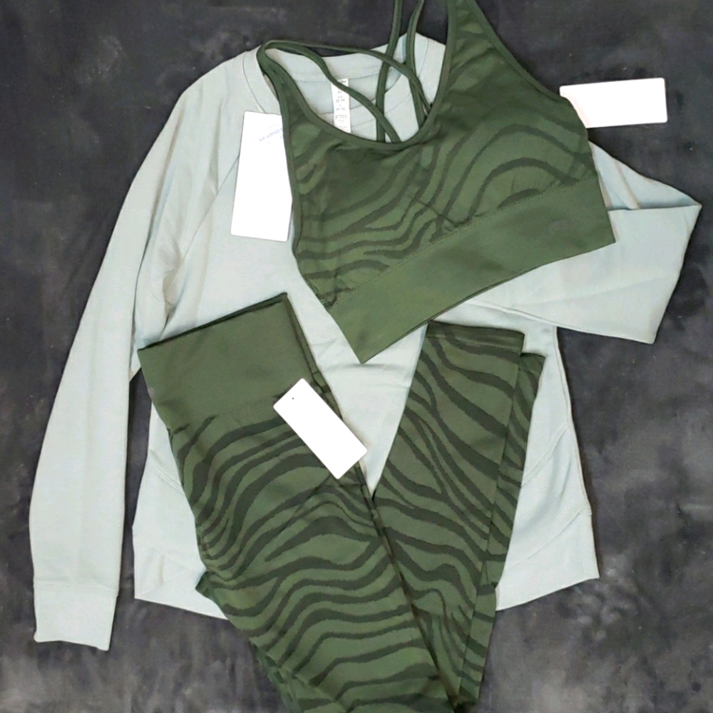 Olive Green Zebra Leggings & Matching Sports Bra